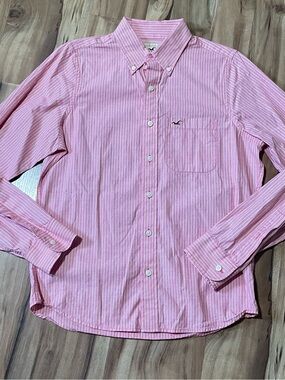 Hollister Co Pink Striped Oxford Button Down Long Sleeve Shirt Sz M Y2K